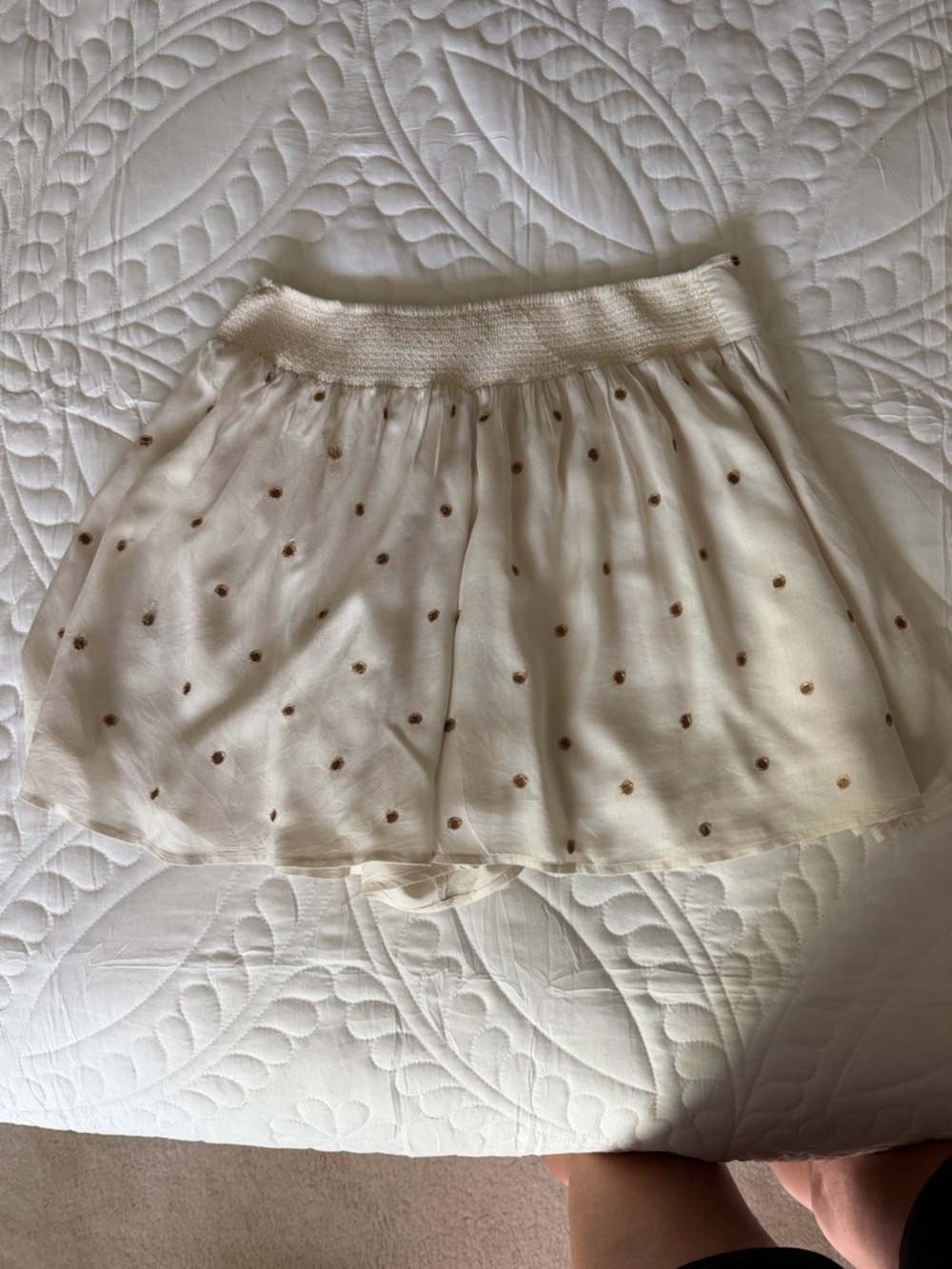 Free People Cream Mini Skirt with Gold Embroidered Dots